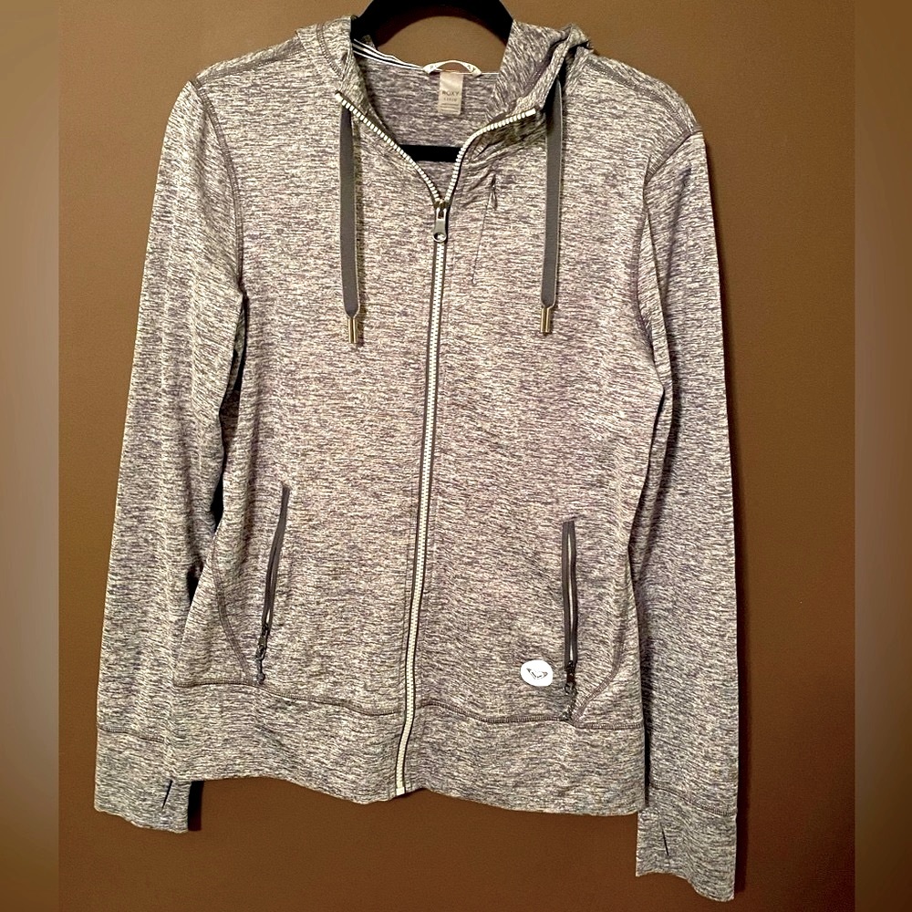 Roxy Lightweight Workout Jacket With Finger Holes. Light Fleece Lined. Size L